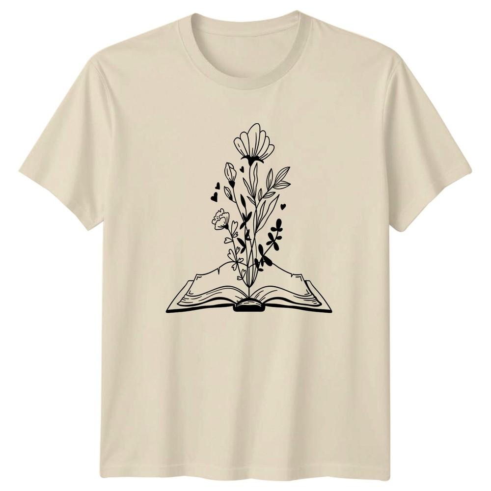 Flowers Bloom From Books Reading Unisexs TShirt Botanical Book Lover Birthday
