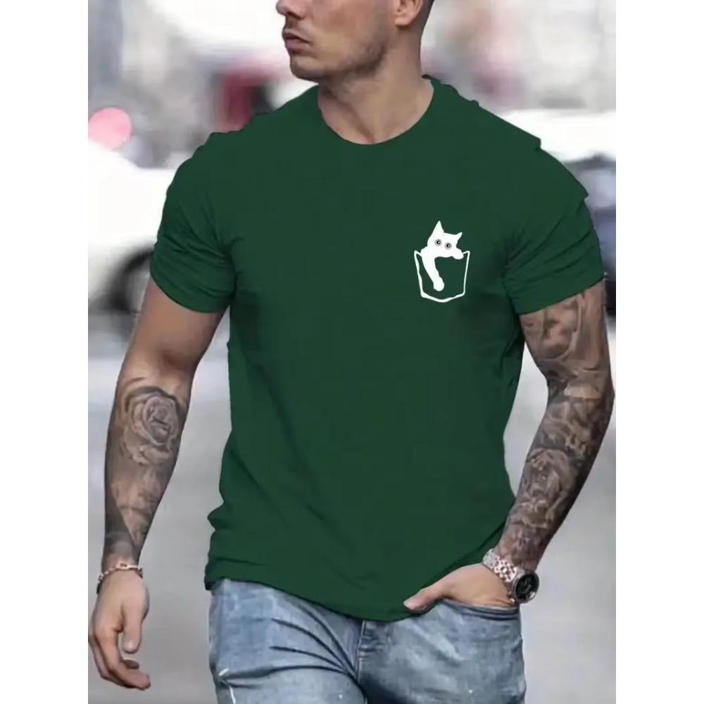 Мужская футболка из микрострейч-хлопка с принтом «Котенок в кармане», графическая футболка, мужская летняя одежда, мужская одежда