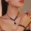 European and American Style Elegant Black Necklace Earrings Bracelet Ring Four-piece Set, Bridal Jewelry Set