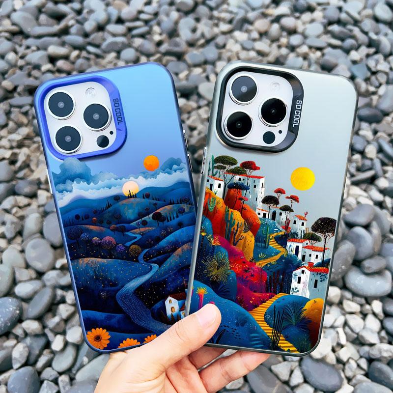 Желтый закат в горах Чехол для телефона для iPhone 15 14 Plus 14 15 11 12 13 Pro Max Mini Природный пейзаж Ударопрочный Матовый Лазерный Чехол