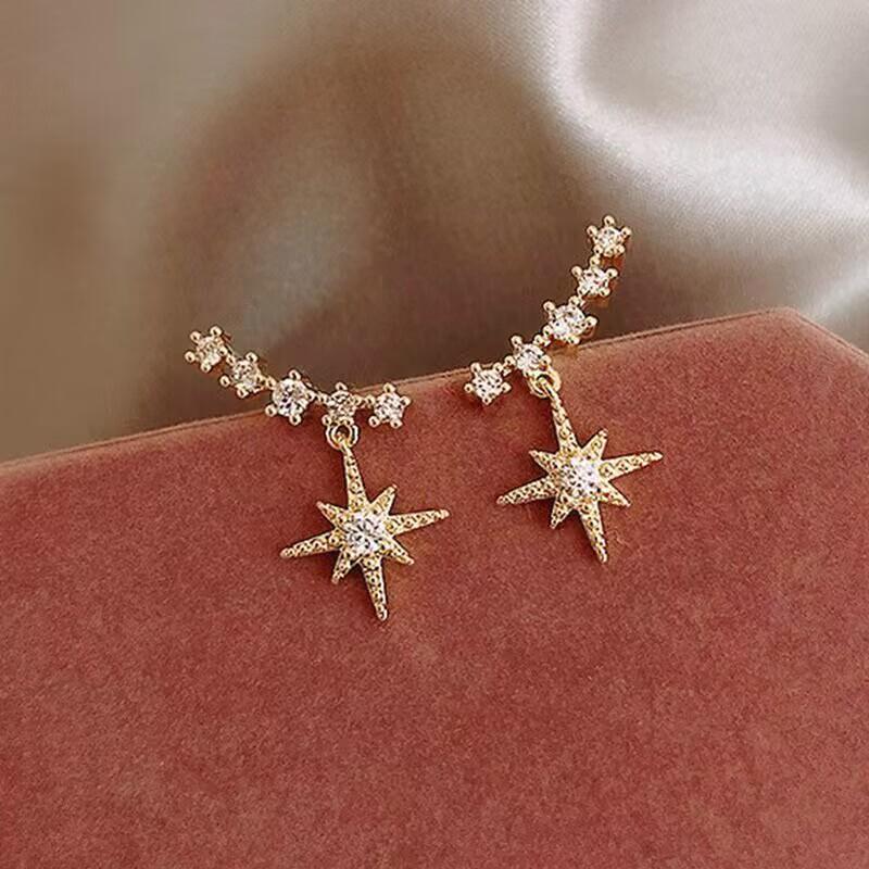 Nieuwe Gecontracteerde Delicate Crystal Star Temperament Drop Oorbellen Vrouwen Koreaanse Klassieke Stijl Kleine Oorbellen