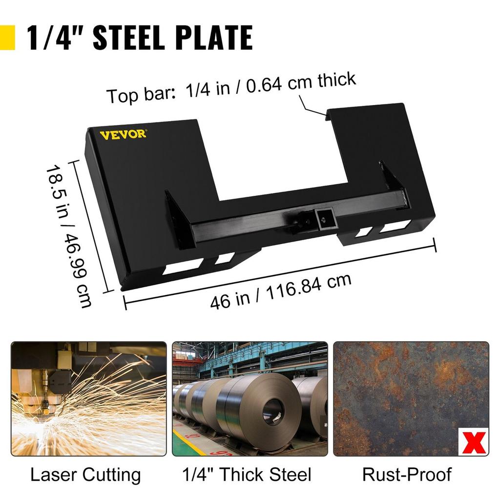 Universal Skid Steer Mount Plate 1/4" Thick Skid Steer Plate Attachment 3000LBS Weight Capacity Quick Attach Mount Plate Steel Adapter Loader Easy to