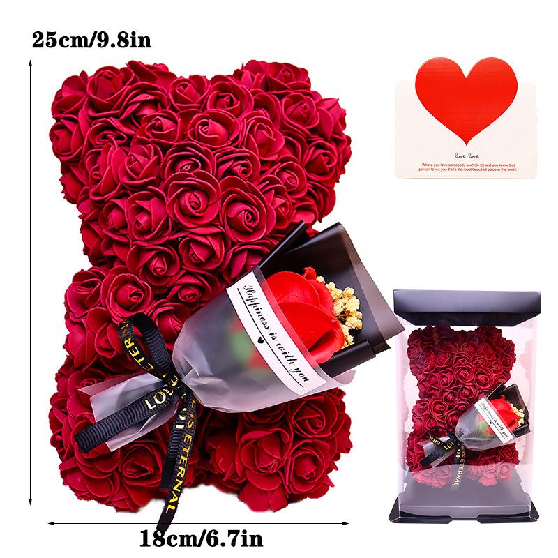 1 Piece Artificial Rose Bear with Hand Corsage, Artificial Rose Bear Birthday Gift, Valentine's Day, Wedding Mother's Day