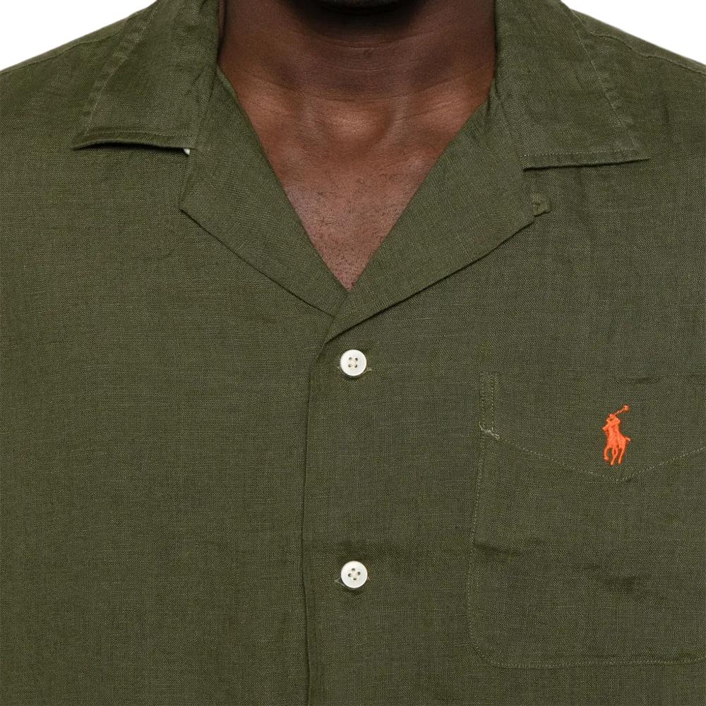 Рубашка мужская Polo Ralph Lauren с логотипом, однобортная, свободного кроя, с коротким рукавом, оливково-зеленая 710966421-002