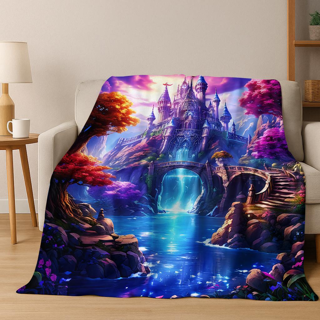 Medieval Dream Castle Flannel Blanket Soft Warm Blanket for Bedroom Living Room Bed Travel Camping Picnic Gift