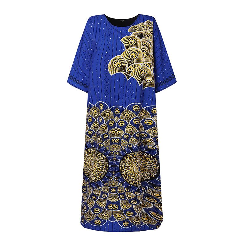 Женские платья больших размеров с круглым вырезом и рукавами средней длины с принтом