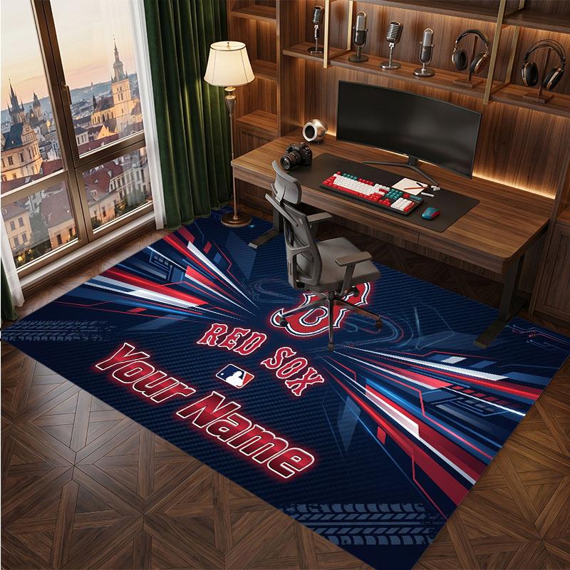 Boston Red Sox Personalized Crystal Velvet Carpet, Customized Name Text Soft Anti‑Slip Rug for Living Room Bedroom