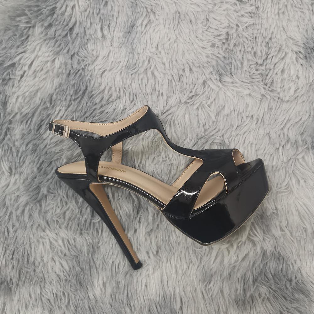 LOSLANDIFEN/женские сандалии, пикантные летние туфли на платформе с открытым носком и Т-образным ремешком, вечерние свадебные туфли из лакированной кожи на тонком высоком каблуке 14 см