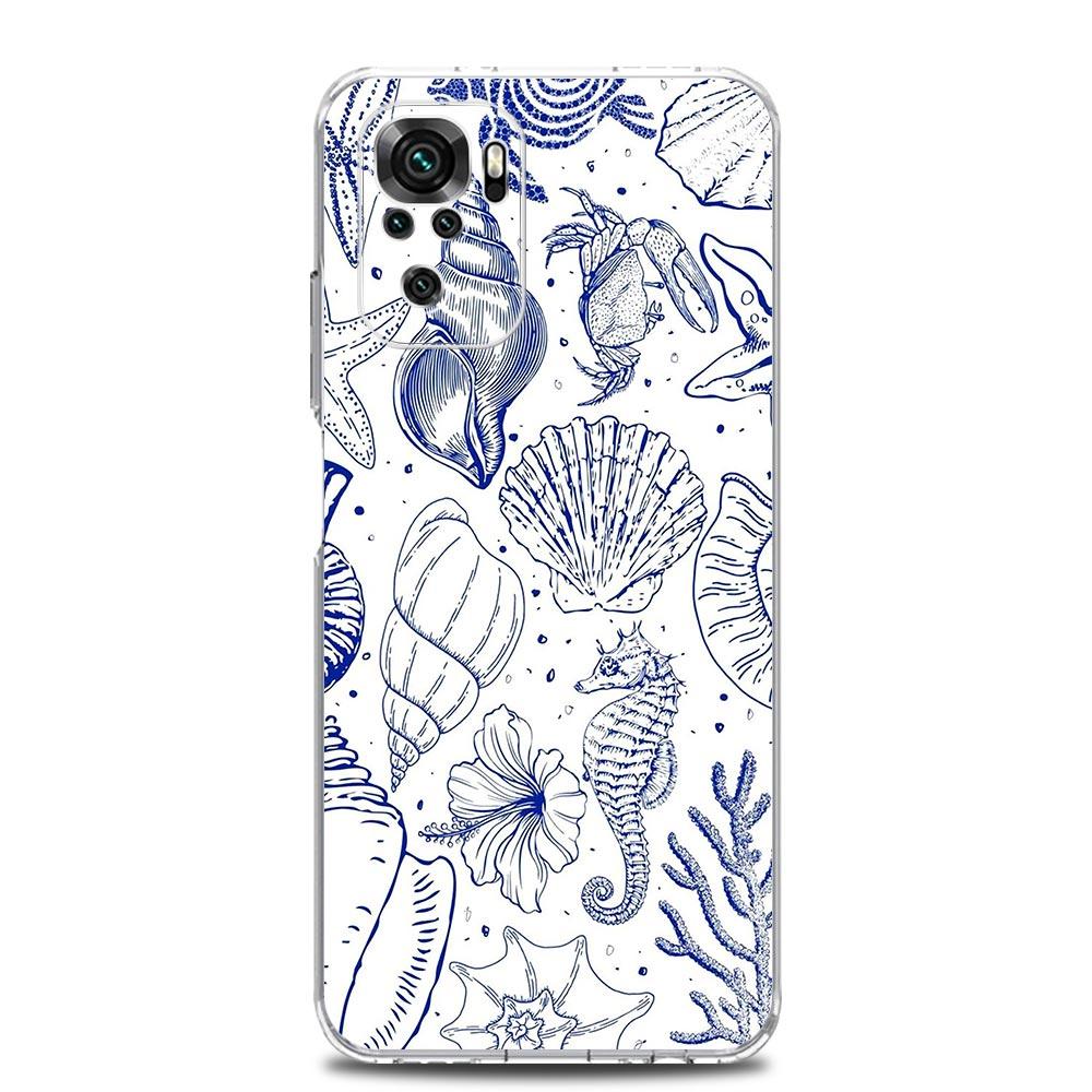 Чехол для телефона для Xiaomi Redmi Note 14 13 12 4G 9S 9 10 11 Pro Plus 5G 14C 13C 12C 10C 9A Прозрачный Мягкий ТПУ Чехол Синие Морские Животные