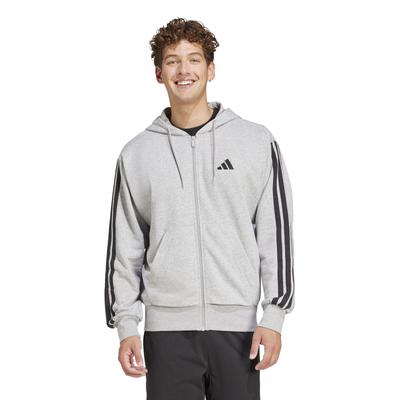 Худи Adidas Essentials из французского терри KTE94 Средне-серый 3 полоски На молнии Мужской Меланж/Черный (JE6338)