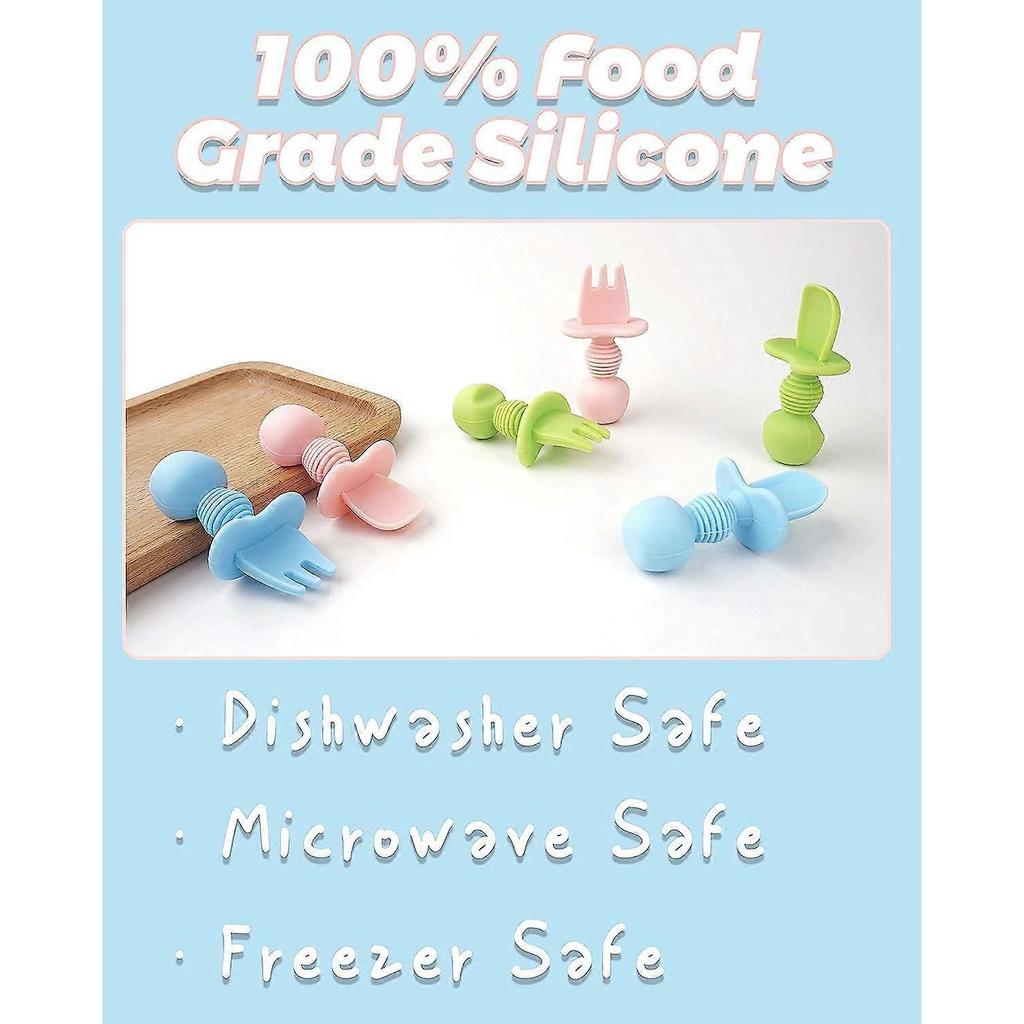 6-Pack Silicone Baby Spoons Stage 1 Baby Fork Chewable Aid Weaning