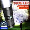 300W LED Powerful Flashlight Zoomable Torch High Lumen 500000LM Lamp Built-in Battery Lantern Waterproof Flash Light Rechargeable Torch Light