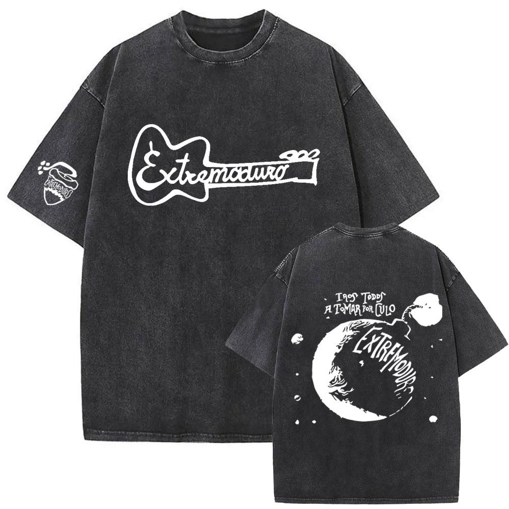 Rock Band EXTREMODURO Tour Vintage Washed Tshirt Men Fashion Hip Hop Street T Shirt Male Gothic Retro Oversized T Shirts