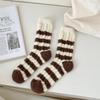 Женские бархатные носки в кофейную полоску — толстые, мягкие, средней длины, для осени/зимы