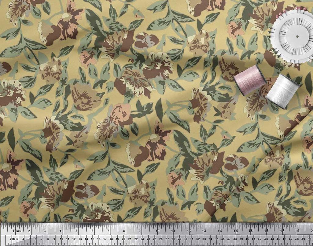 Soimoi Ткань из хлопчатобумажного батиста с рисунком в виде листьев и цветочного декора, метр 42 дюйма