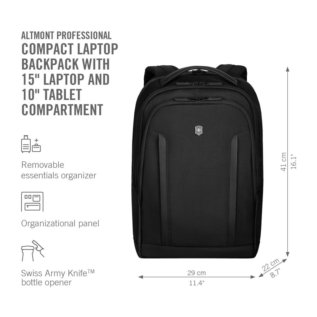 Victorinox Altmont Professional Compact Laptop Backpack with Detachable and Simple Design for Business Includes Dedicated Compartment for 16L Black