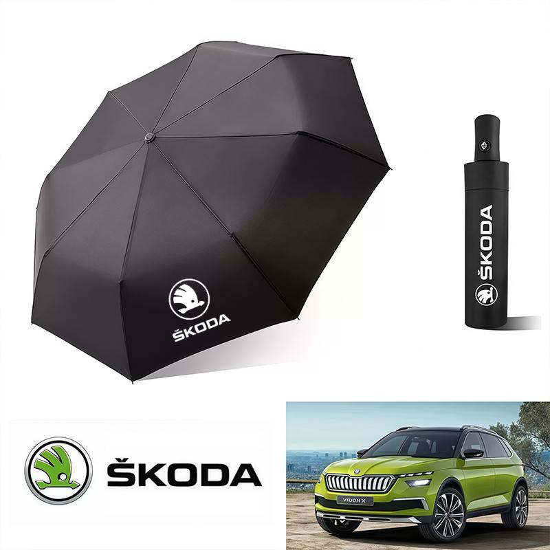gxqrp2 Car Accessories Portable Fully Auto Umbrella Folding Windproof Parasol For Skoda Mk3 Kamiq Kodiaq Karoq Octavia Yeti Fabia Rapid