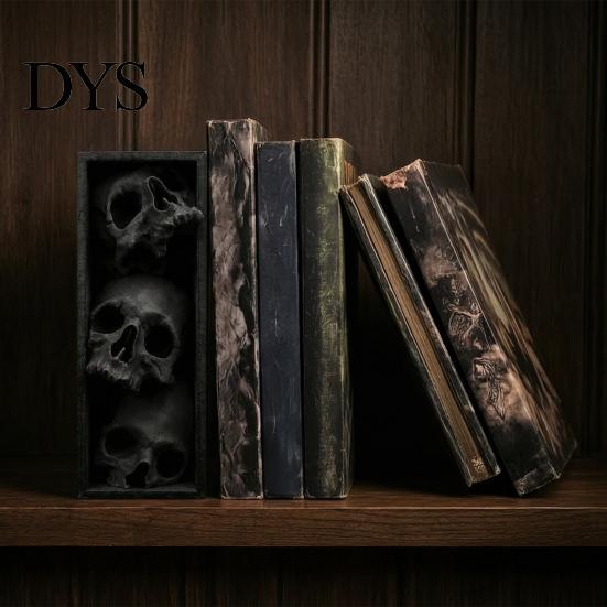 Темные фэнтези Домашние украшения 3 шт. Хэллоуин 3-уровневые книжные подставки в виде черепа, Готическая смоляная полка для книг Декор для офиса, Жуткие офисные настольные украшения Скелет