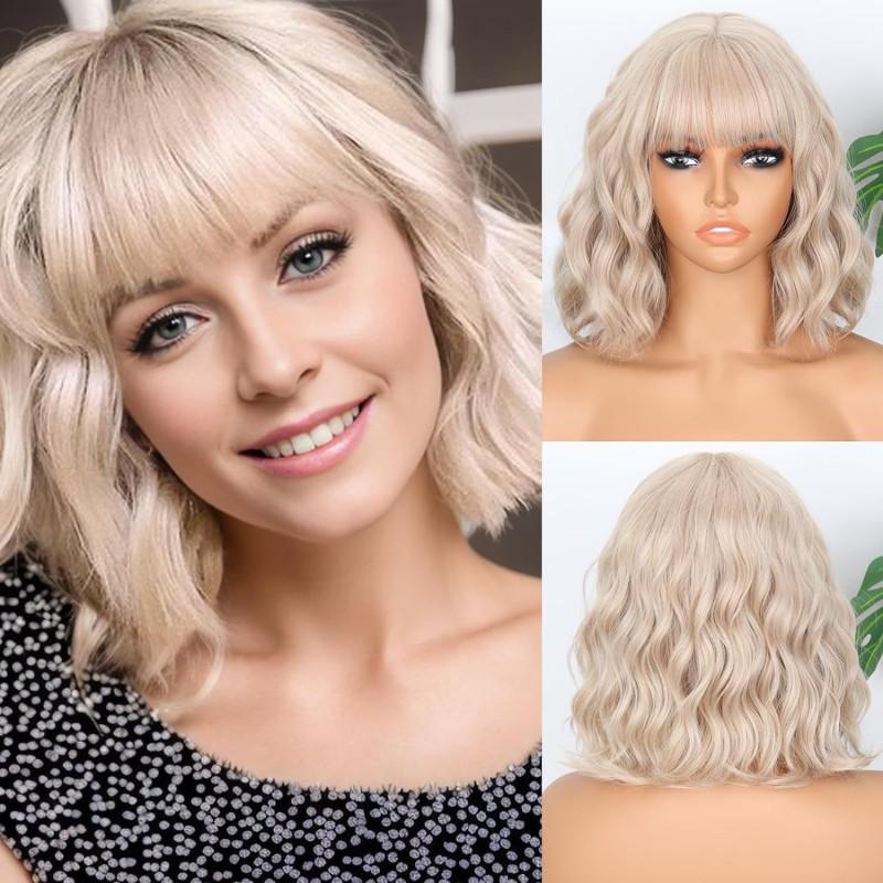 Fashion Water Wave Short Curly Wig Cosplay Colorful Women Synthetic Hair Cap