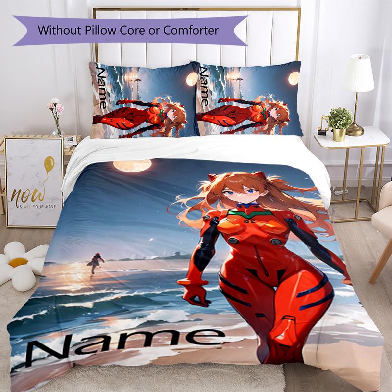 3pcs Custom Name Asuka Langley Soryu Bedding Set Duvet Cover Closure Includes 1 Duvet Cover & 2 Pillowcases for All Seasons Bedroom Decor