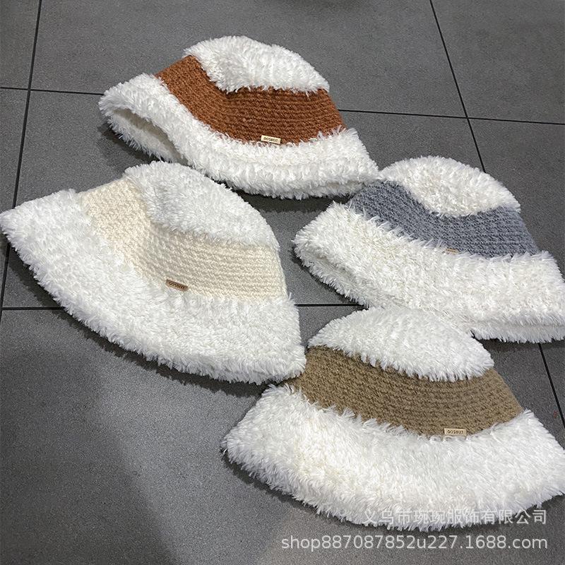 New knitted bucket hat women's autumn and winter outdoor wide-brimmed breathable bucket hat color matching fashionable simple basin hat