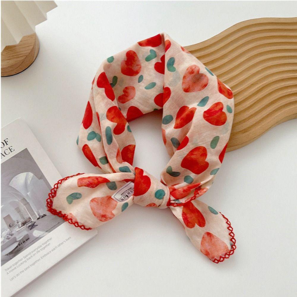 Flower Pattern Hair Scarf Double Sides Head Handkerchief Trendy Silk Scarf Spring Summer Fall
