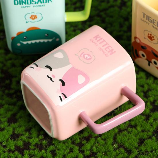 Керамическая кружка с изображением кота, кофейная кружка, квадратная художественная чашка, 420 мл, большая емкость, мультяшная чайная кружка, модная посуда для напитков, подарок для мужчин и женщин