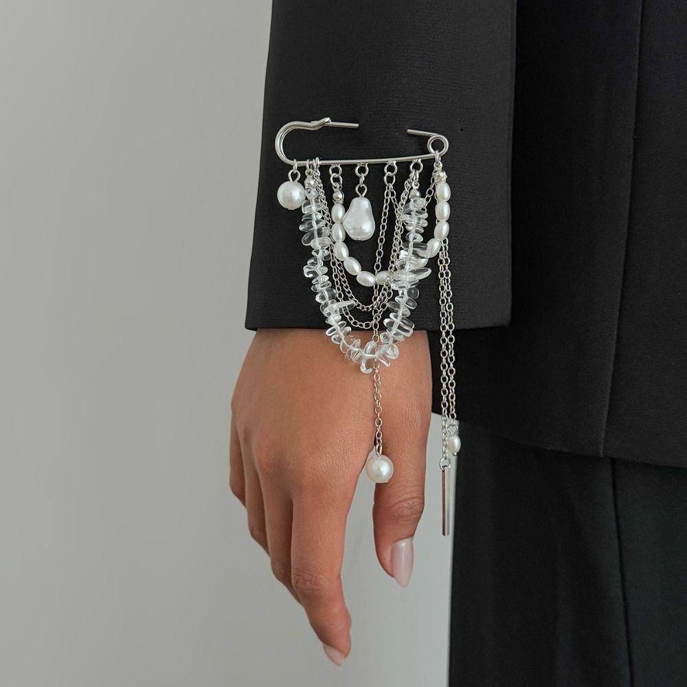 Exaggerated Tassel Chain Brooch Alloy Bead Fixed Ornament High Quality Jewelry Decoration Men