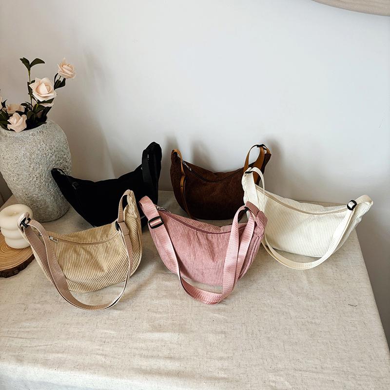 Corduroy Dumpling Bag 2024 New Versatile Messenger Shoulder Adjustable Casual Messenger Bag Women's Autumn and Winter