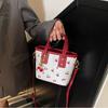 Large Capacity Cherry Crossbody Bag Cherry Pendant Square Tote Bag Bucket Shoulder Bag  Outdoor