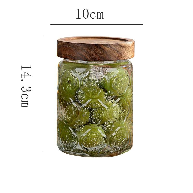 Стеклянная герметичная банка 700 мл, тисненый узор «Бегония», декоративная коробка, винтажная банка для конфет, закусок, зеленой сливы, кухонный контейнер для хранения продуктов