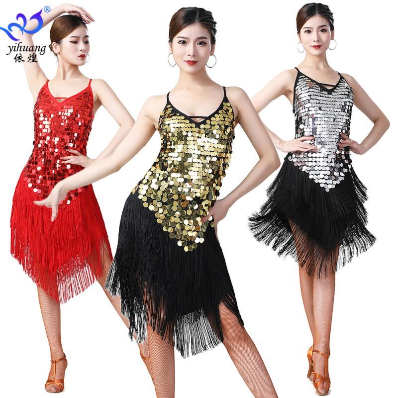 Latin Dance Dress Sequined Tassel Stage Performance Costume Women Sexy Party Wear