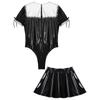 Мужской костюм для косплея Sissy Maid, глянцевый боди с кружевной отделкой, рукавами-фонариками и расклешенной юбкой, костюм для трансвестита