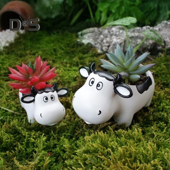 2 шт., смоляной горшок в форме коровы, горшок для суккулентов в виде животных, настольное украшение, цветочный горшок в виде мультяшной коровы для мини-растений, цветок кактуса