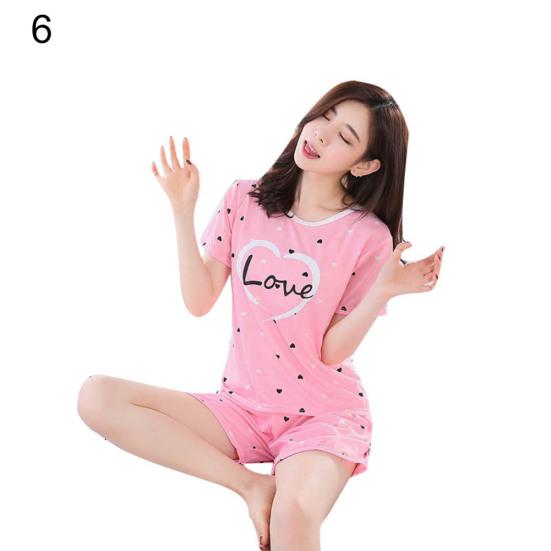 2Pcs/Set Cartoon Animal Women Sleepwear Short Sleeve Top Shorts Pajama set