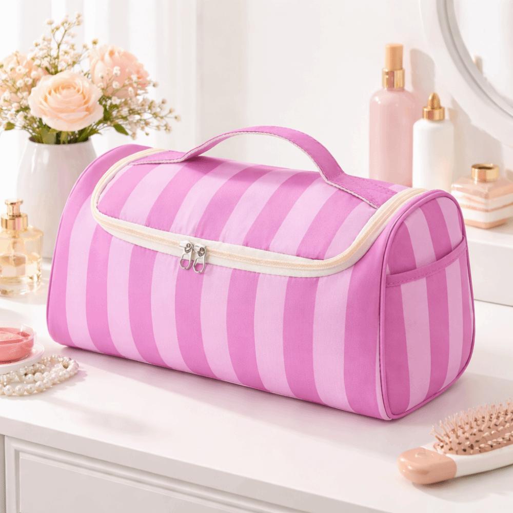 Striped Travel Storage Case Large Capacity Makeup Organizer Bag Travel Toiletry Bag Home Storage