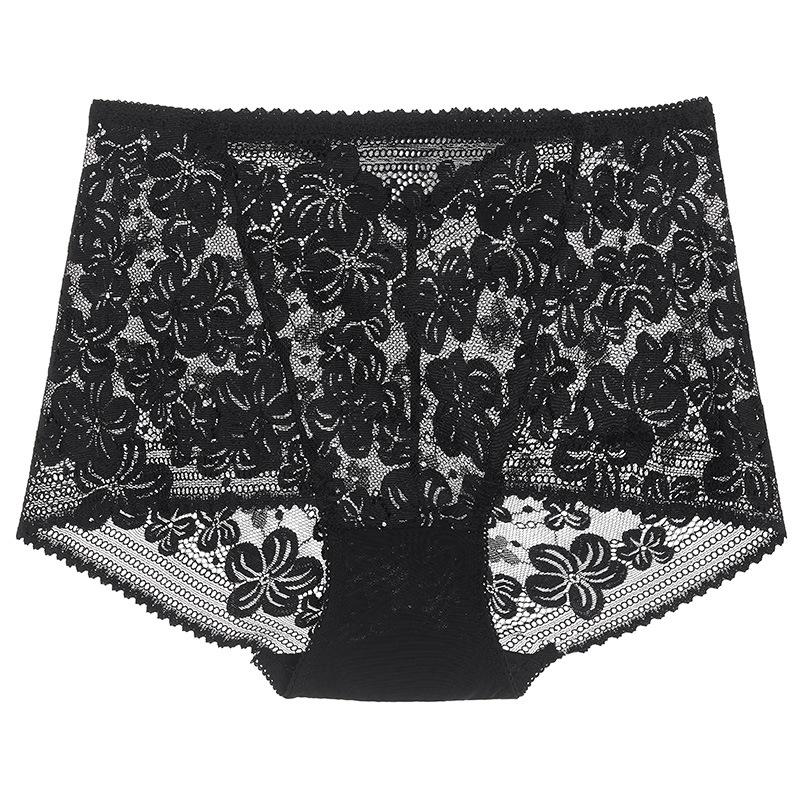 Seamless Lace High Waist Panties for Women Lingerie Sexy Flowers Embroidery Mesh Breathable Briefs Plus Size Underwear EMA