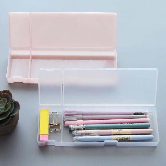 Semi-Transparent Plastic Large Pencil Capacity Pen Box Holder Case Stationery