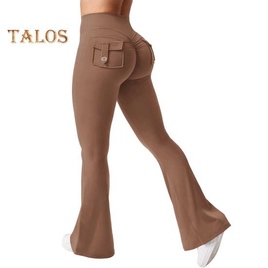 Женские штаны для йоги, однотонные облегающие расклешенные брюки с карманами, тонкие эластичные брюки в стиле карго, сексуальные длинные брюки с рюшами