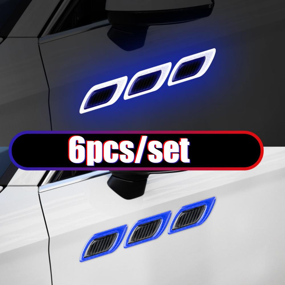 6 шт., узор из углеродного волокна, кромка вентиляционного отверстия автомобиля, бампер, 3D-светоотражающие наклейки, наклейки, препятствующие столкновению, декоративные полосы, тюнинг автомобиля, универсальный