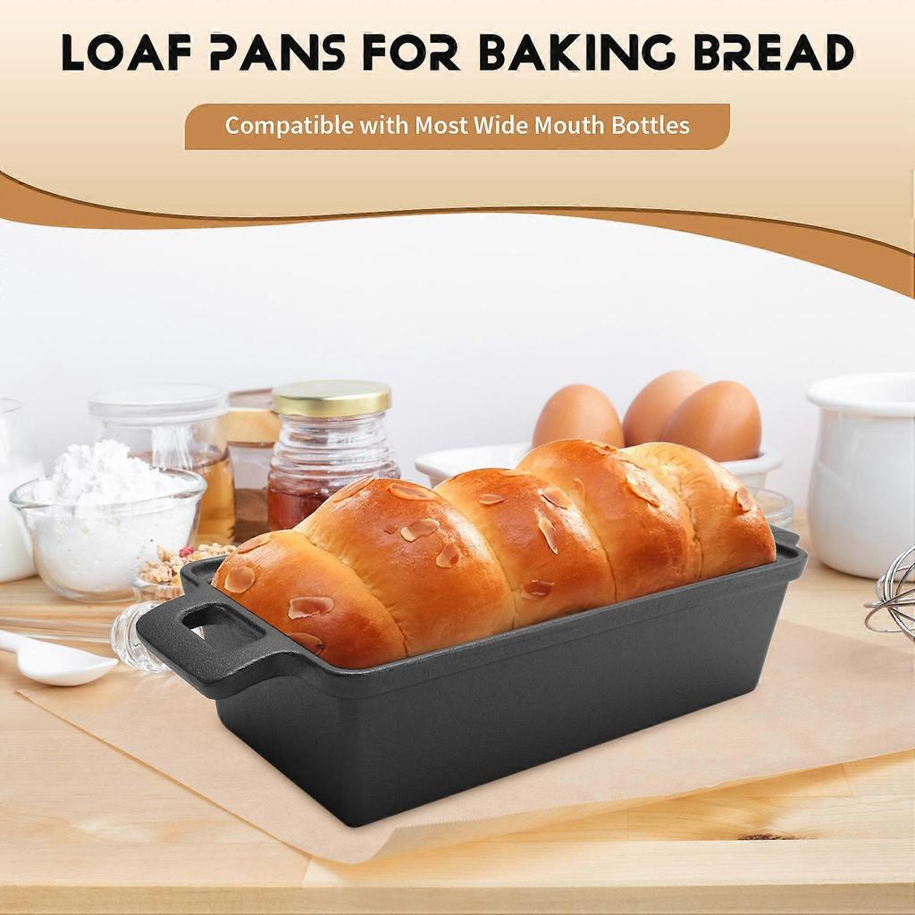 Cast Iron Bread Pan with Lid, Heavy Duty Loaf Pans for Baking Bread, Loaf Pans for Oven Baking, 2PCS (Black)