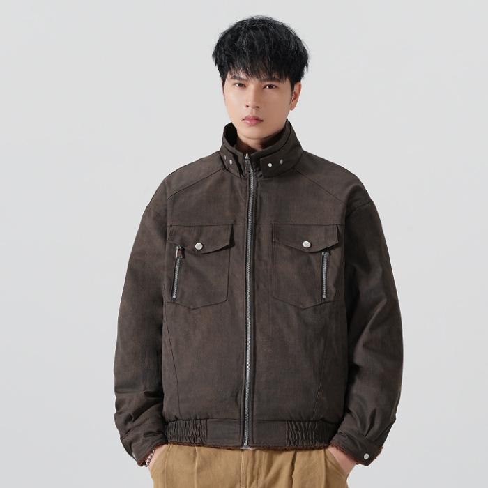 CO8000 Men's Versatile Lambswool Reversible Jacket with Patch Label, Casual Long Sleeve.