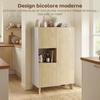 Buffet Sideboard Storage Cabinet With 6 Compartments And Soft Close Doors 80x40x135cm White And Natural Wood