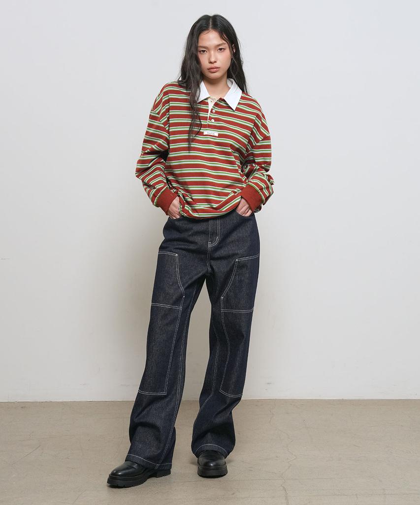 GENERALIDEA Multi-Stripe Rugby T-Shirt [Brick] / Gf1Lts514
