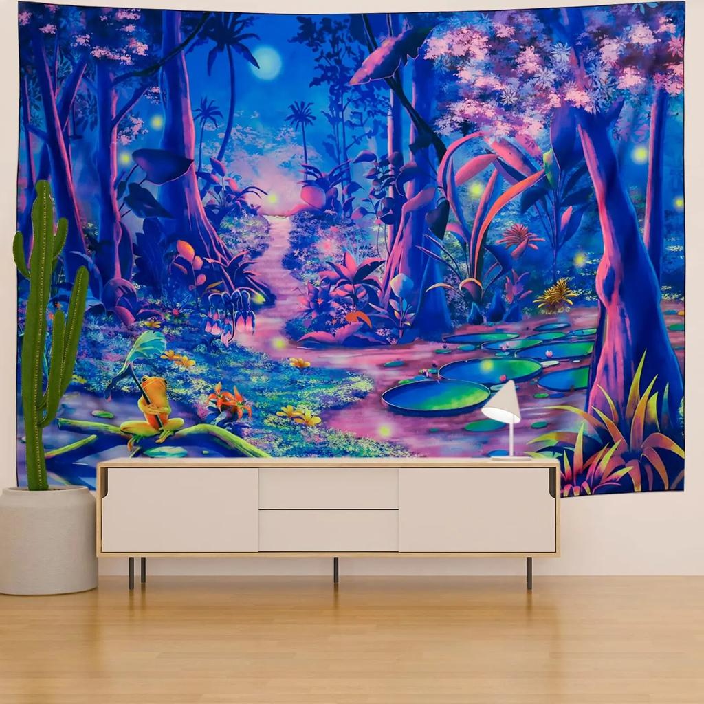 Волшебный лесной растительный гобелен, загадочная сцена мечты, настенный подвес для спальни, гостиной, общежития, украшение дома