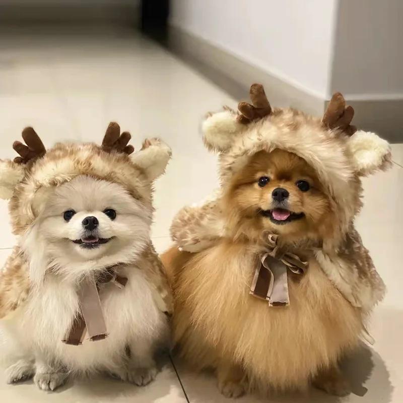 Christmas Pet Apparel Elk Cloak Dog Cat Warm Clothes Transformational Clothing Hat Decorate Puppy Kitten Cape Pets Supplies