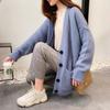 2022 Women's Knitted Solid Color Buttons Korean Loose Top V-neck Fashion Temperament Sweater Cardigan