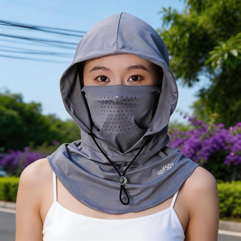 Sunscreen mask, women's full face, kini, UV protection mask, neck protection, integrated hat, sunshade, riding, cool feeling, ice silk protection, fac