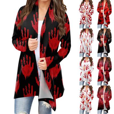 Женский модный повседневный кардиган средней длины с принтом на Хэллоуин, куртка, пальто