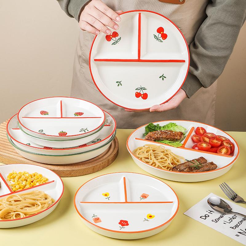 Семейная тарелка для завтрака на 1 персону, жиросжигающие, количественные разделительные тарелки, керамическая обеденная тарелка, нарисованная вручную, три решетки